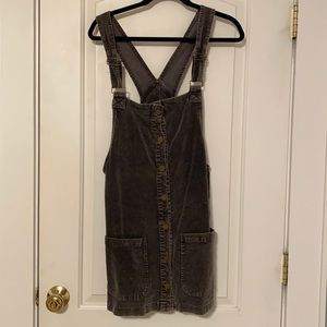 Charcoal-black corduroy overall mini dress